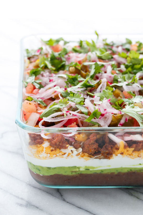 Party food done right: Seven Layer Dip with Chorizo