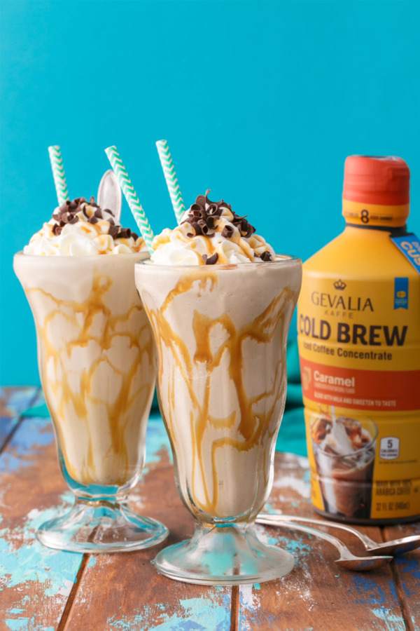 Caramel Coffee Milkshakes using GEVALIA Cold Brew Concentrate