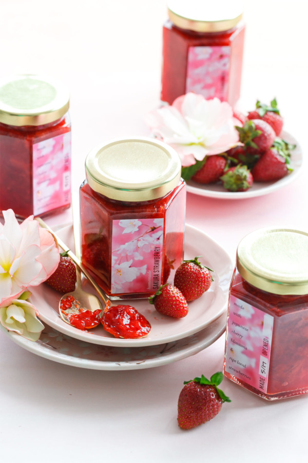 Homemade Sakura Strawberry Jam plus FREE Printable Canning Labels!