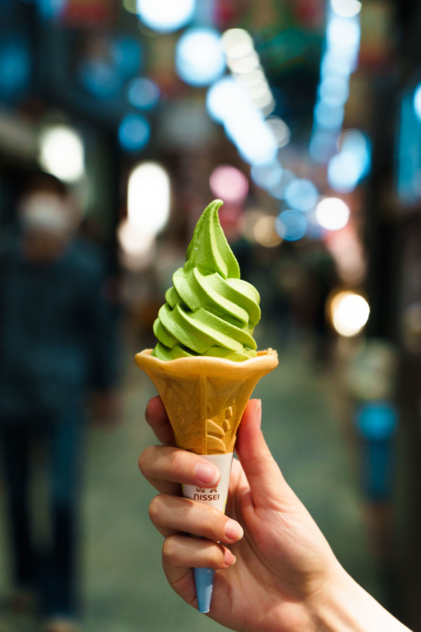 Matcha soft serve, Nishiki Market, Kyoto Japan