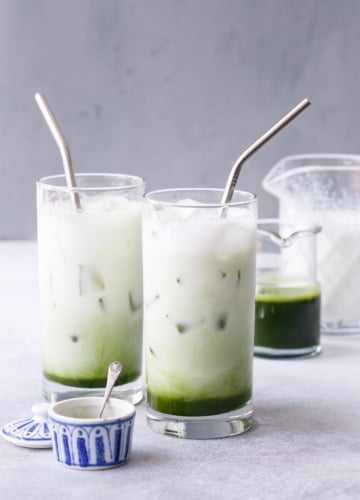 Iced Matcha Latte with Sakura Leaf Powder