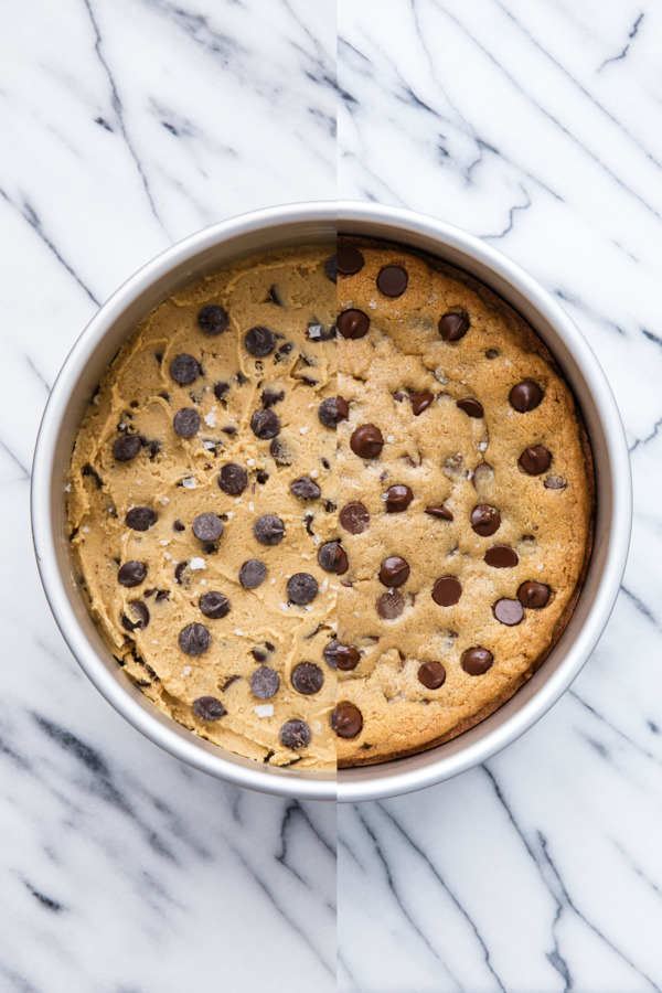 Chocolate Chip Cookie Pie - Before and After Baking