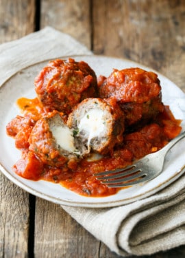 Spicy Mozzarella-Stuffed Meatballs