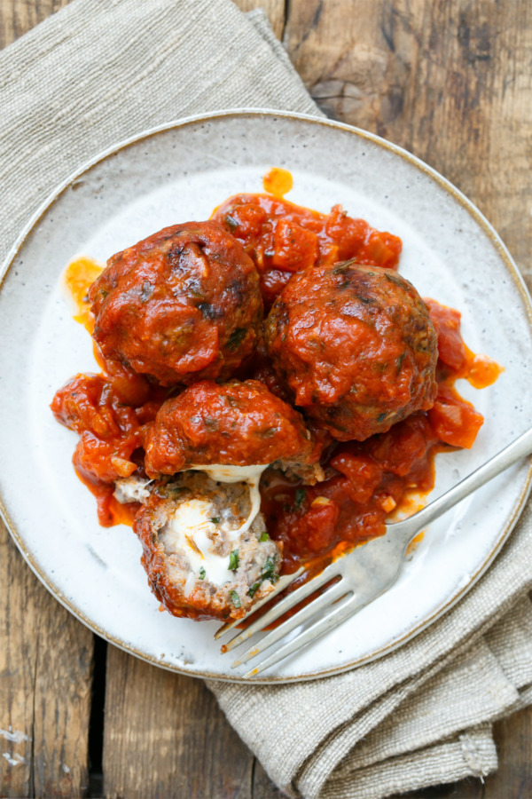 Homemade Spicy Meatballs Stuffed with Mozzarella