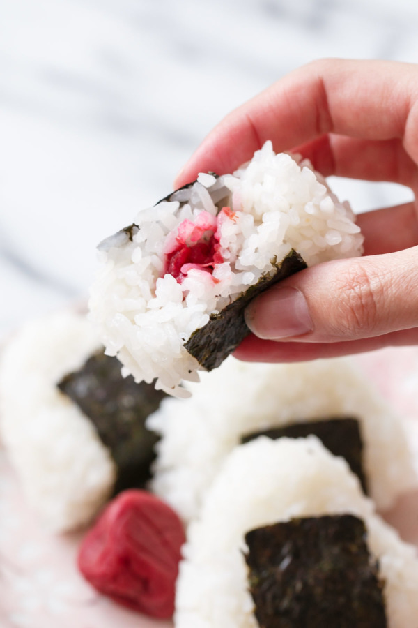 Japanese Onigiri filled with Umeboshi (Salted plums)