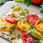 Heirloom Tomato Flatbread with Burrata and Crispy Fried Basil