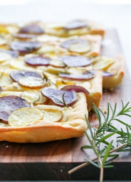 Authentic Italian Focaccia Bread Recipe topped with Potato & Rosemary