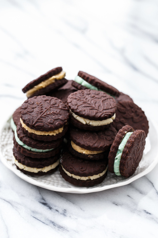 Bravetart's Homemade Oreo Cookie Recipe with 3 different filling flavors: Original, Creme de Menthe, and Cookie Dough