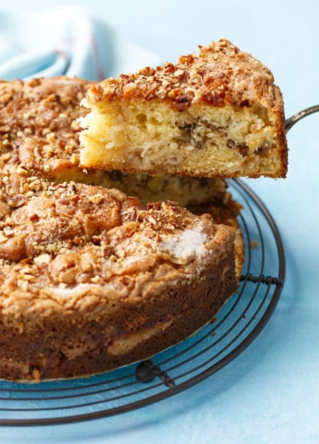 Nutty Sour Cream Coffee Cake with Honeycrisp Apples and Pecans