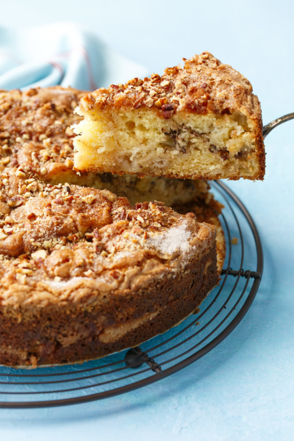 Nutty Sour Cream Coffee Cake with Honeycrisp Apples and Pecans