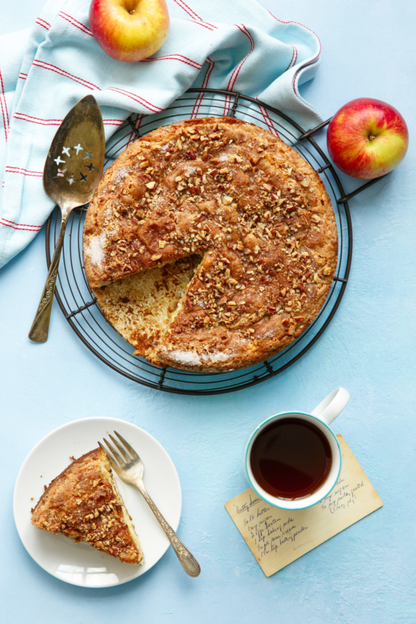 My favorite Coffee Cake recipe, with sour cream, apples, pecans and cinnamon sugar.