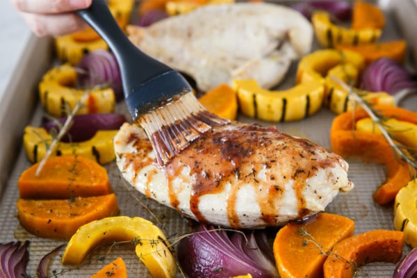 Apple Cider Glaze Recipe for roasted chicken breasts and fall vegetables.