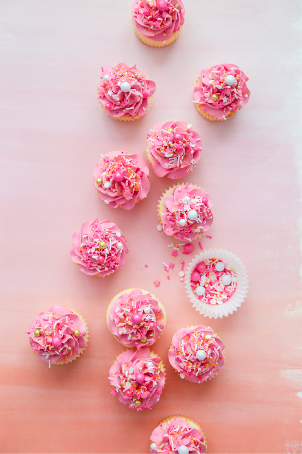 Surprise Sprinkle-Filled Cupcakes with Marshmallow Buttercream
