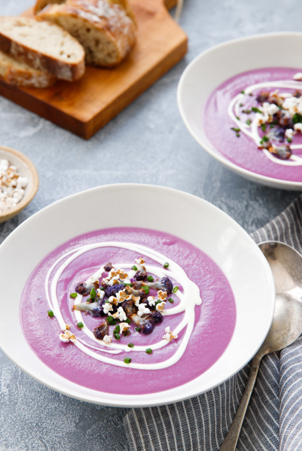 This naturally purple soup recipe is made from purple Cauliflower and purple sweet potatoes