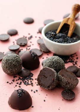 Dark Chocolate Ganache Truffles with Black Sesame