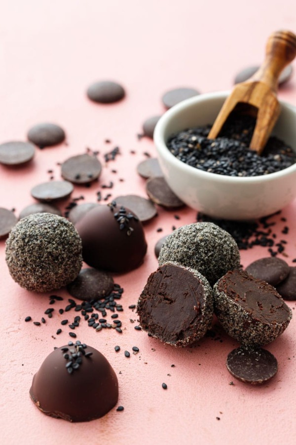 Dark Chocolate Ganache Truffles with Black Sesame
