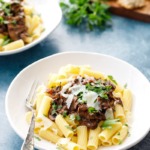 Wild Mushroom Ragout Recipe served over Rigatoni