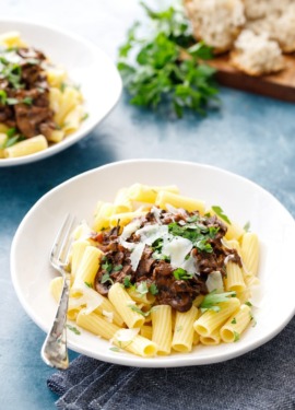 Wild Mushroom Ragout Recipe served over Rigatoni