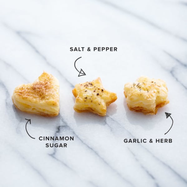 Flaky Pie Crust Crackers, 3 Ways: Cinnamon Sugar, Salt & Pepper, Garlic & Herb