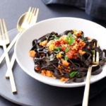 Spicy Squid Ink Fettuccine with Shrimp and Chorizo Recipe