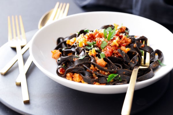 Spicy Squid Ink Fettuccine with