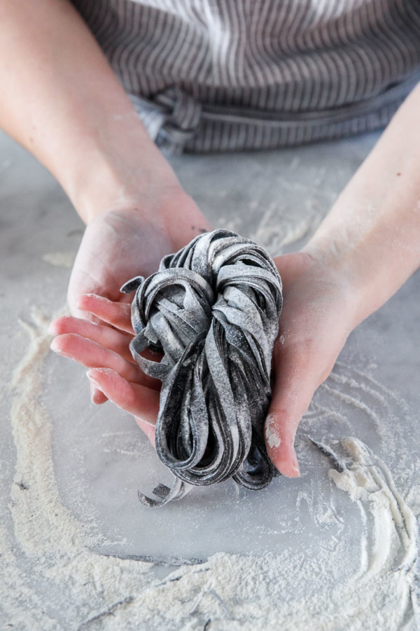 Tada! Homemade Squid Ink Fettuccine ready for cooking!