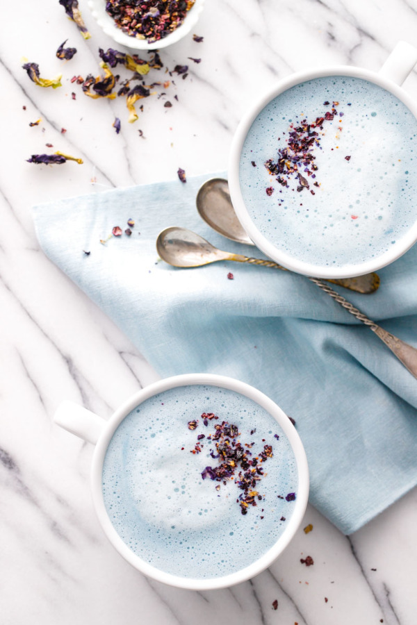 Blue Moon Milk Recipe - Warm spiced milk with butterfly pea flowers