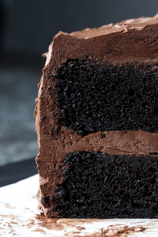 Two Layer Chocolate Cake Recipe with Dark Chocolate Fudge Frosting