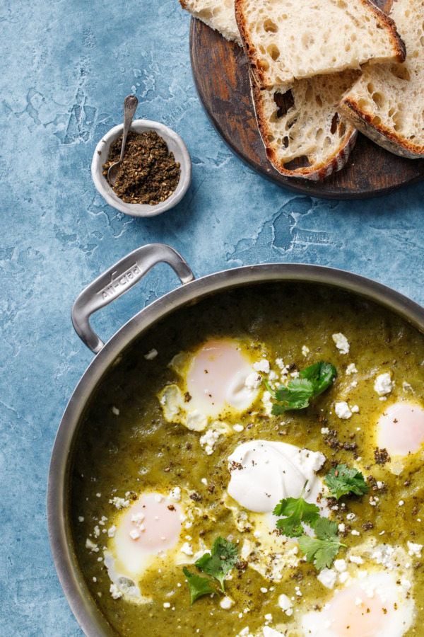 Green Tomatillo Shakshuka Recipe with Za'atar and Cilantro