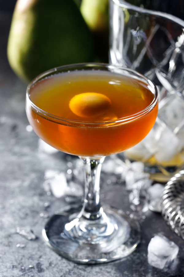 Put a twist on the classic Manhattan cocktail recipe with pear brandy!