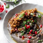 Black Bean Hummus Recipe with Black Sesame Tahini and Spiced Beef