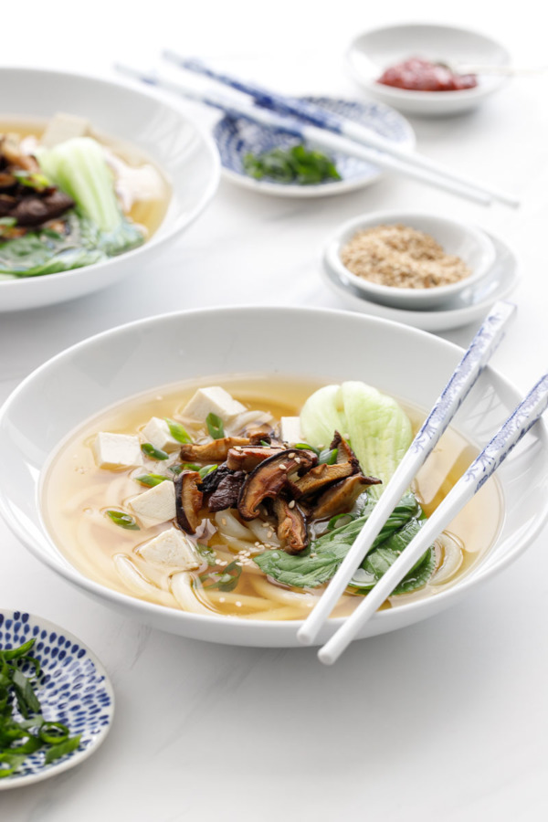 Ginger Miso Udon Noodle Soup with Roasted Mushrooms