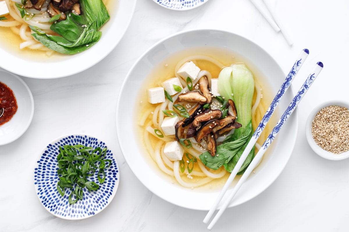 Ginger Miso Udon Noodle Soup with Roasted Mushrooms