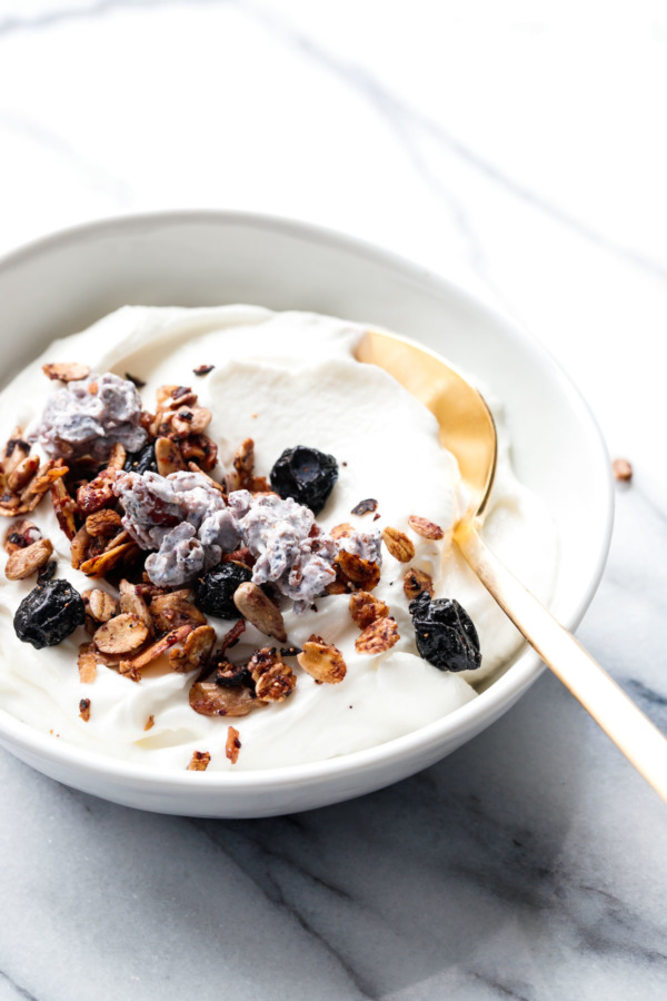 Triple Blueberry Granola Recipe with Dried Blueberries and Blueberry Yogurt Clusters