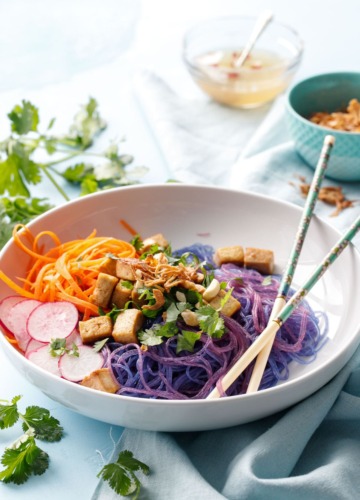 Magic Cellophane Noodle Bowls with Tofu and Fried Shallots