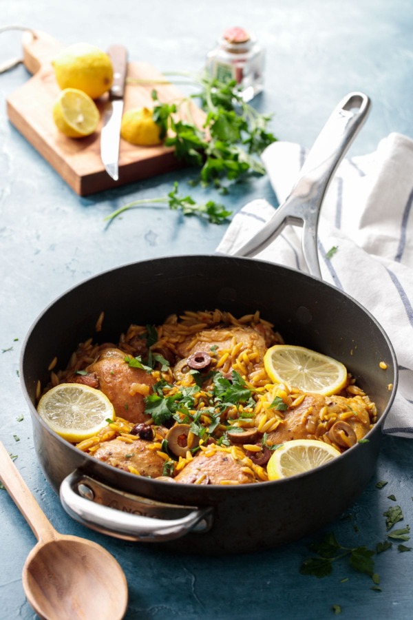 One Pan Moroccan Lemon Chicken with Orzo Recipe