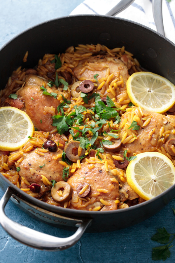 One Pan Moroccan Lemon Chicken with Orzo