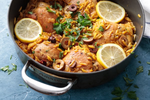 One Pan Moroccan Lemon Chicken with Orzo