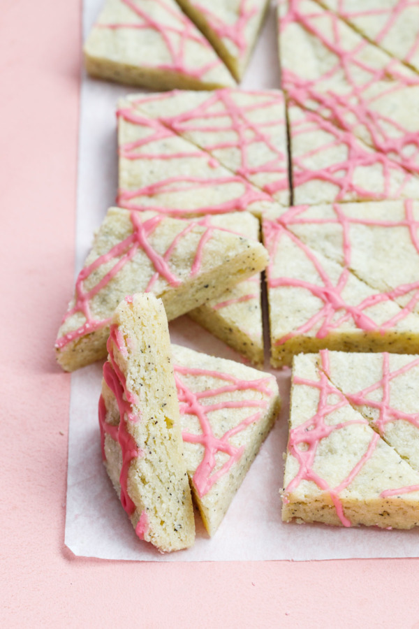 Tender, buttery shortbread cookie bars infused with Earl Grey tea and drizzled with a blood orange glaze
