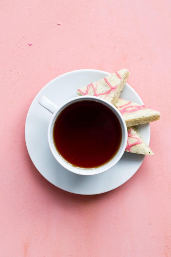 Tea infused shortbread cookie bars with a pretty pink blood orange glaze