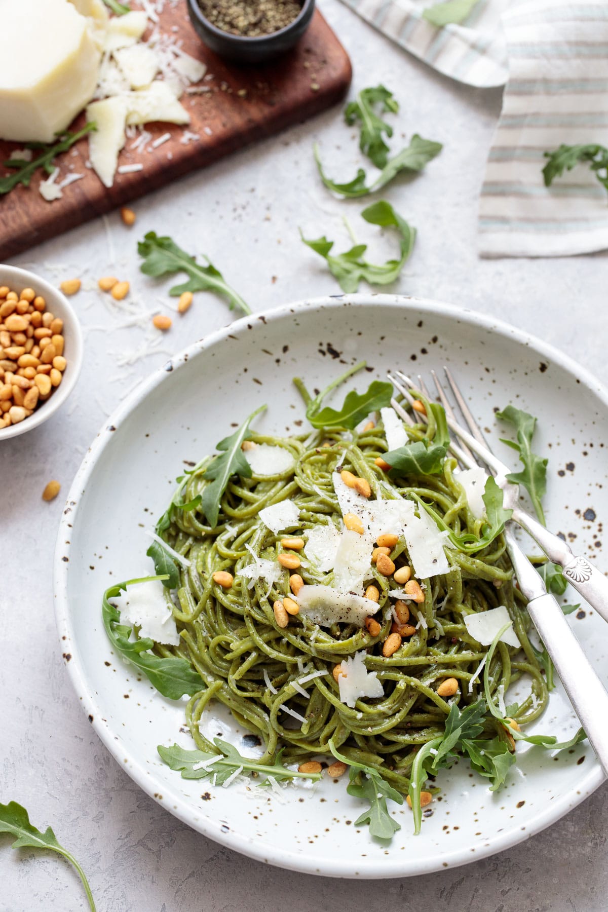 Cacio e Pepe with Homemade Arugula Pasta Love and Olive Oil