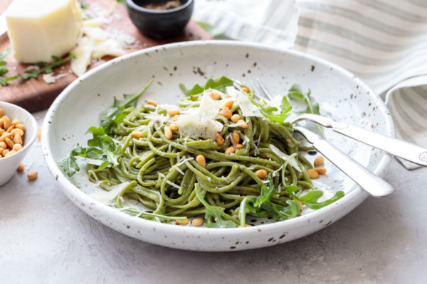 Arugula Cacio e Pepe with Homemade Arugula Spaghetti