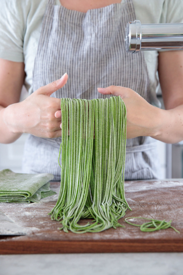 Homemade Arugula Spaghetti Noodles (you could also use spinach to achieve a similar color)