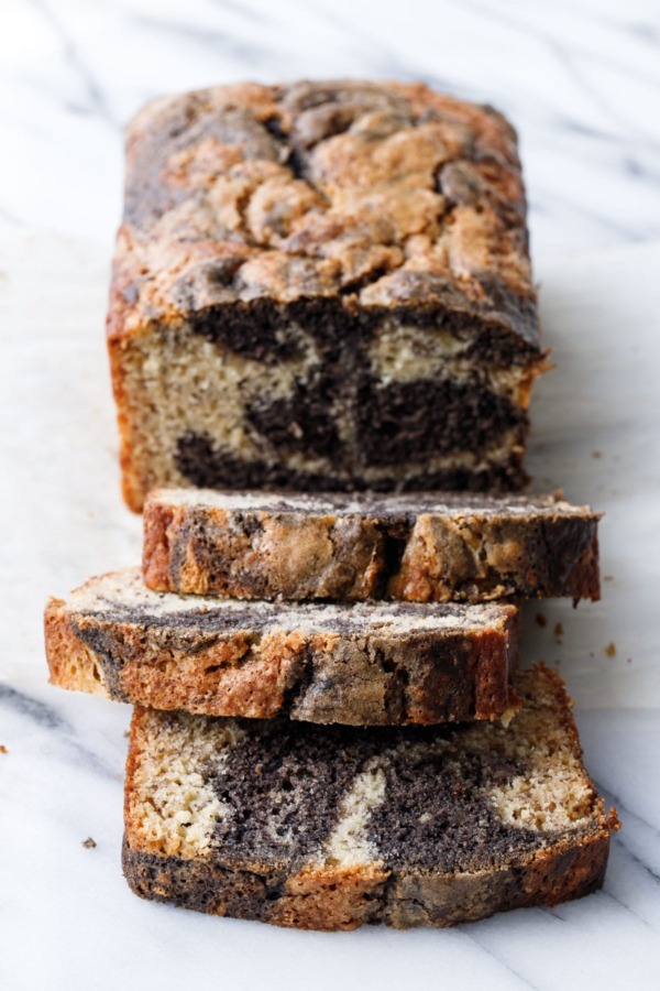 Slices of Black Sesame Swirl Banana Bread