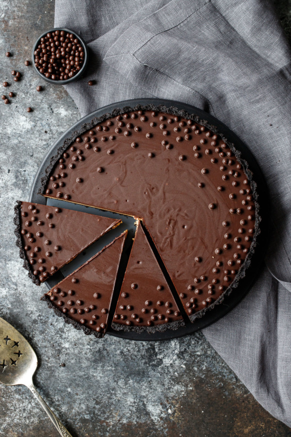 Crunchy Peanut Butter and Chocolate Tart Recipe, from above