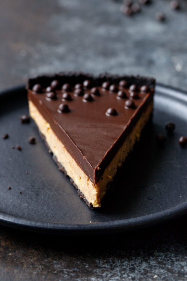 Slice of Crunchy Peanut Butter and Chocolate Tart