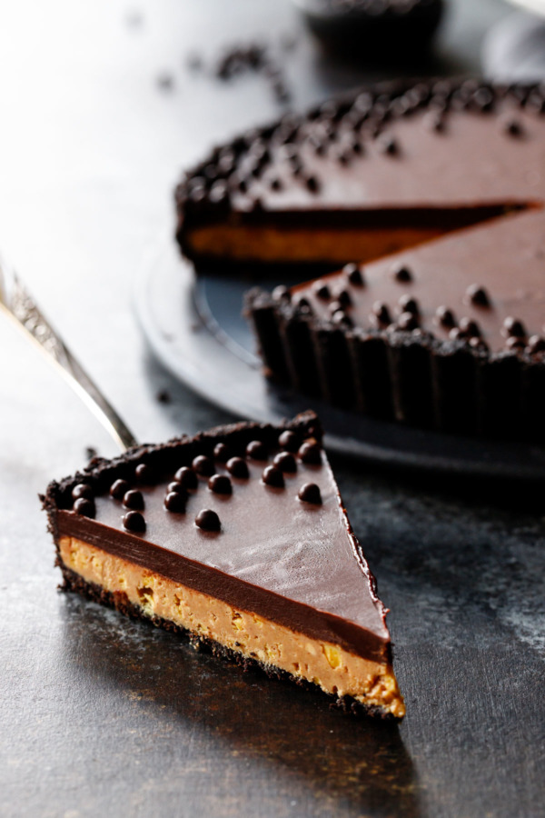 Peanut Butter Cup Tart with Chocolate Cookie Crust and Chocolate Ganache Topping