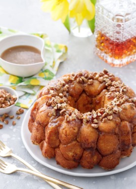 Drunken Monkey Bread with Bourbon Banana Caramel Sauce