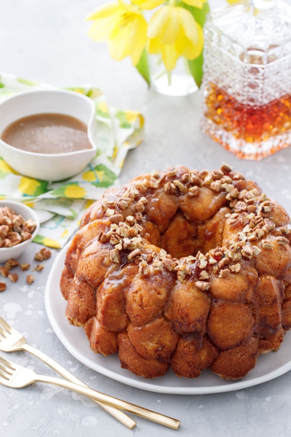 Drunken Monkey Bread with Bourbon Banana Caramel Sauce