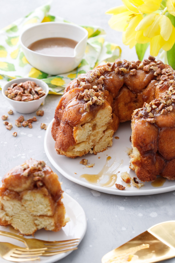 Drunken Monkey Bread Recipe with homemade brioche and bourbon banana caramel sauce!